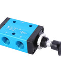 Two Position Three Way Hand Valve 1 Quarter Inch Pneumatic Component showing aluminum alloy body and PVC construction