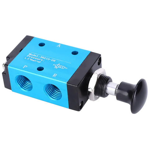 Two Position Three Way Hand Valve 1 Quarter Inch Pneumatic Component showing aluminum alloy body and PVC construction