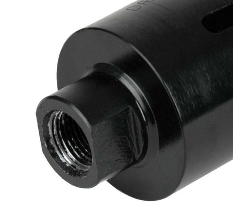 Close-up of Steel Dragon Tools black SDS hex adapter with threaded interior