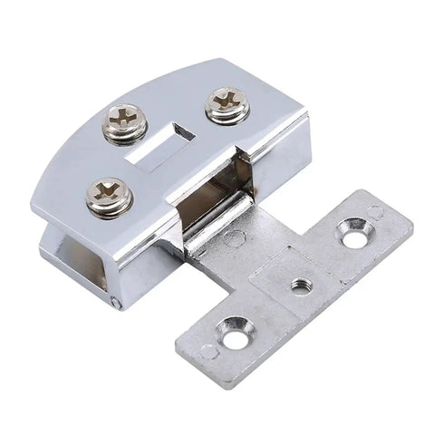 Stainless steel shower door hinge set for 5-9mm glass with clamps and pivot mechanism, side view