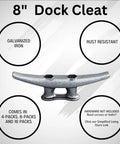 Top Shelf 8 Inch Galvanized Cast Iron Boat Dock Cleat Rigged Up For Heavy Duty Marine Tie Downs to safely secure boats and piers