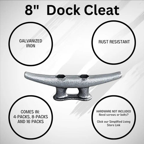 Top Shelf 8 Inch Galvanized Cast Iron Boat Dock Cleat Rigged Up For Heavy Duty Marine Tie Downs to safely secure boats and piers