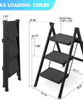 3 Step Folding Ladder For Adults With Anti Slip Wide Pedals Lightweight Aluminum Step Stool Portable 330 Lbs Capacity Ladder For Home Kitchen Office Library Easy Fold Compact Built To Last And Safe, folded and open with 11.8 x 7.9 in pedals