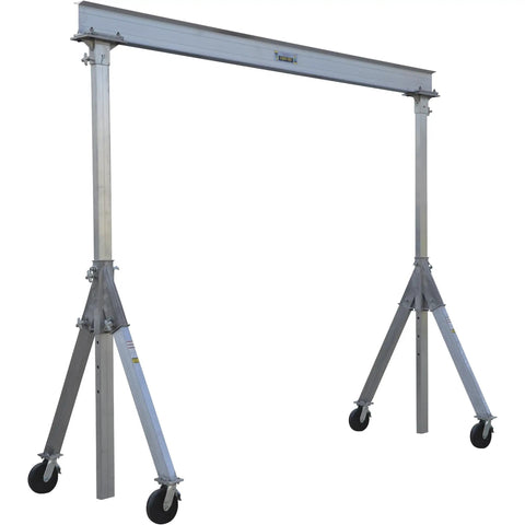 Heavy Duty Aluminum Adjustable Gantry Crane With Slick Rolling Multi Directional Locking Casters Built Tough Two Thousand Pound Capacity
