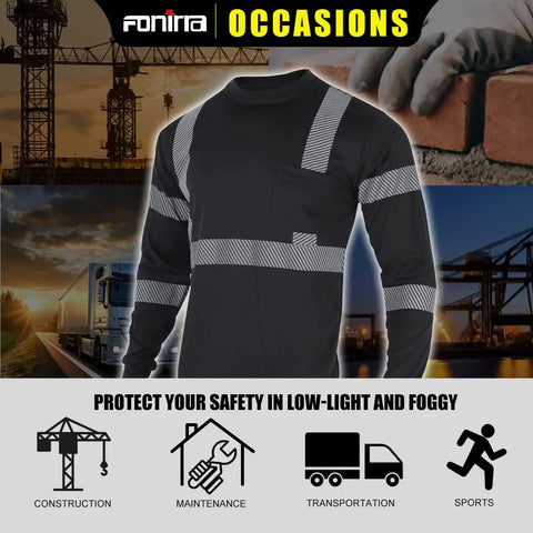 High Visibility Long Sleeve Work Shirt For Construction And Road Work ANSI Class 3 Hi Vis With Durable Reflective Tape 3 Pack Black