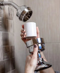 High Output Shower Filter Cartridge installation for sensitive skin, removing chlorine and impurities, improving water quality