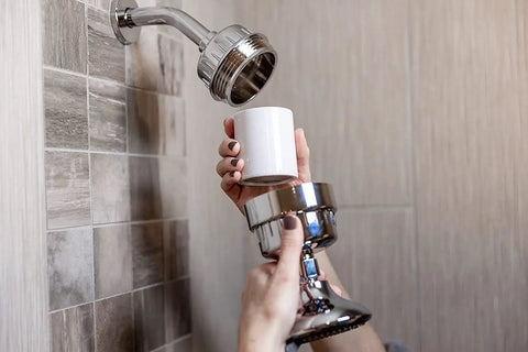 High Output Shower Filter Cartridge installation for sensitive skin, removing chlorine and impurities, improving water quality