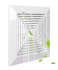 Spring Loaded Bathroom Exhaust Fan Cover For 9x9 Inch Grille Replacement White ABS Diffuser showing airflow with green leaves