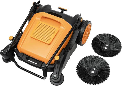 41.34 Inch Heavy Duty Manual Floor Sweeper With 14.53 Gal Dustbin For Outdoor Patios Driveways High Efficiency Hand Push Brush Sweeping Tool