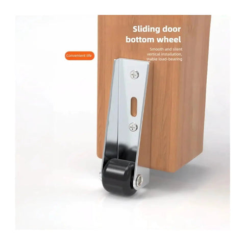 Sliding door bottom wheel with chrome bracket and black roller for Heavy Duty Universal Track Wheels and Silent Vertical Adjuster Lifter Casters For Slick Anti Sag Glide On Any Regular Sliding Door Setup.