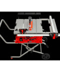 Heavy Duty 10 Inch Sliding Table Saw With 110V Motor And Quick Clamping Rip Fence viewed from above, showcasing the adjustable saw blade.