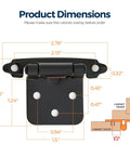 Diagram of 60 Pack 30 Pairs One Half Inch Overlay Cabinet Hinges Self Closing Semi Concealed Face Mount Matte Black with dimensions