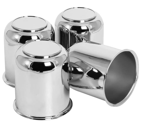 Set of 4 Push Through Center Caps 3.19 Inch For Trailer, Truck, And RV Wheel Rims Chrome Plated Silver Carbon Steel Closed End