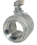 Close-up of Two Pack Pro Grade 316 Stainless Steel 1.5 Inch Full Port Ball Valve with NPT Female to Female Threads