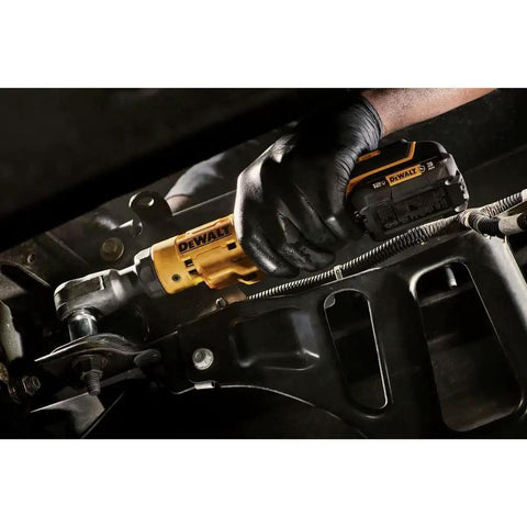 Cordless 12V Max Three Eighth Inch Drive Ratchet Wrench With Brushless Motor used in tight space with LED Work Light visible