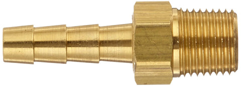 Brass Dixon Valve BN151 hose fitting, male insert with 1/8 in NPTF threads and 3/16 in hose ID barbed, side view