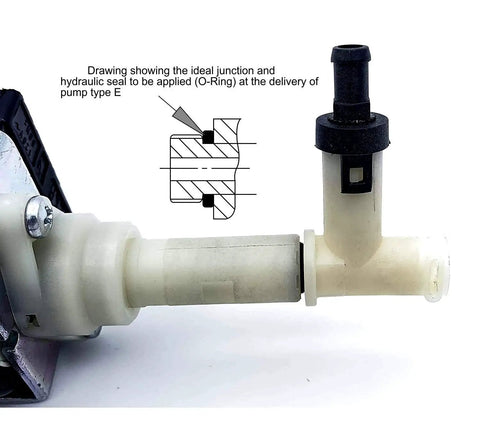 ULKA E Type EFP5 Replacement Espresso Pump for Breville Machines with diagram, solenoid vibratory water pump in white.