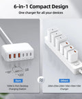 Comparison of 6 In 1 USB Charging Station for Multiple Devices, 100W Fast Charging Hub with Type C and USB A Ports to traditional charger.