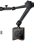 Magnetic Base Dial Indicator Holder With 176 Lbs Pull, 3 Adjustable Joints, Three Eighth Inch Steel Stand, shown from side angle.