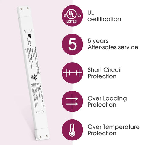 96W Slim Triac Dimmable LED Driver Power Supply 100 to 277V AC To 24V DC 0 to 100 Percent Dimming Transformer with protections