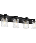 Black Vanity Lights 4-Light Modern Farmhouse Wall Fixtures With Seeded Glass Shades Industrial Bathroom Sconces