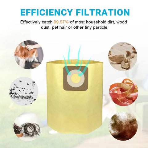 Five Pack Fine Dust Filter Bags For 6 To 9 Gallon Shop Vacuums Replacement Bags For 17584 And 17590 Series CMXZVBE39970 showing filtration efficiency