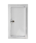 Bulletproof Lockable Metal Access Panel For Drywall 6X12 Inch view, showing white epoxy steel construction and secure lock.
