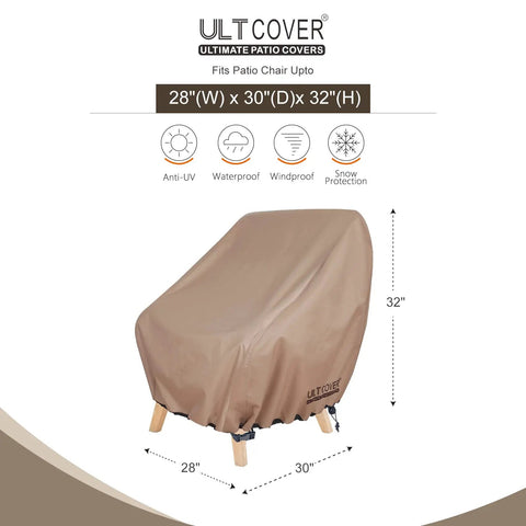 Waterproof Patio Chair Cover 2 Pack for Outdoor Lounge Deep Seat Chairs Up To 28W X 30D X 32H Inches, Heavy Duty 600D Polyester With Vent