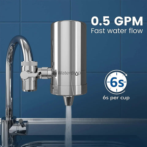 Sink Faucet Water Filter with 360 Degree Rotating Stainless Steel Design, NSF Certified Kitchen Sink Purifier