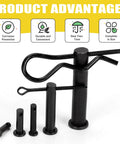 Carbon Steel Clevis Pin And R Clips Kit 100 Piece Assortment displayed with product advantages icons.