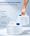 Person holding Go-To Collapsible Water Container With Spigot For Travel And Camping, accordion design with ergonomic handle