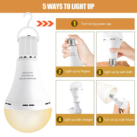 Five methods to activate Emergency Rechargeable Light Bulbs Six Pack For Power Outages A21 9W 60W Equiv Battery Operated Bulbs
