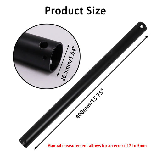 Hella Sturdy 16 Inch Ceiling Fan Extension Rod Non Threaded Drop Pipe dimensions showing 16 inch matte black metal design.