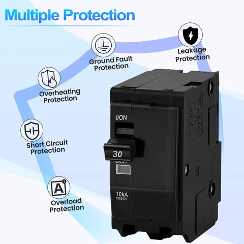 30 Amp 2 Pole Circuit Breaker For QO230CP Compatible With SD QO Load Center CSED And NQOD Distribution Panels 120 240 V 10kA Built To Last DIY Friendly Quick Plug In For Safer Electrical Panel Upgrades on black breaker front view