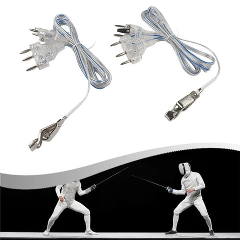 Pro Grade Fencing Body Cords For Foil And Saber, Transparent PVC Copper Wire With Hand Line Clamp, 2 Pack on black background