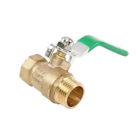 Heavy Duty Half Inch Brass Ball Valve With Smooth Pull Lever Handle Male To Female Plumbing Fitting For Copper Pipe No Sweat Setup Built Tough Shop Ready at angle showing green lever.