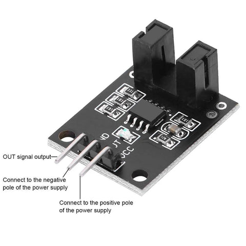 Close-up of Infrared Photoelectric Sensor Module 10 Pack 5V DC for LM393 DIY Kit showing connections for power supply and signal output.