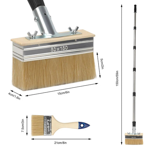 Stain Brush Kit With 60 Inch Long Handle For Decks And Wood Surfaces Includes 6 Inch Wide Deck Brush And 3 Inch Small Brush Set