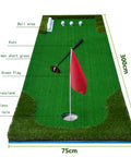 Indoor Golf Putt Practice Mat Set With Automatic Ball Returner Realistic 4cm Artificial Turf For Home Use 75cm by 300cm