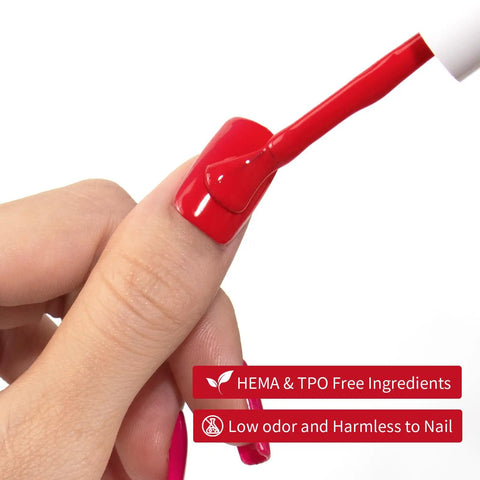 Applying Dope Big Apple Red Gel Polish Salon Grade 0.5 Fl Oz Soak Off UV LED Cure For 60 To 90 Seconds Safe Low Odor HEMA Free And TPO Free