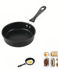 4.7 Inch Mini Frying Pan Nonstick For One Egg Breakfast with hanging hole, shown with fried egg and small meal servings