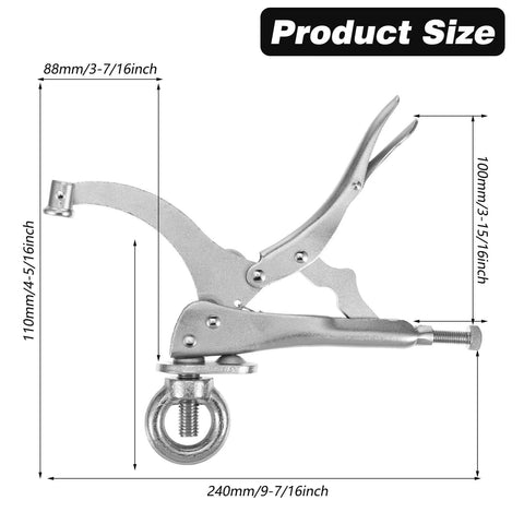 Two Pack 9 Inch Drill Press Locking Clamp Set With Heavy Duty Grip Clip, Titanium Plated 1045 Steel dimensions illustration