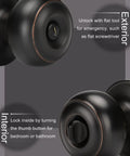Oil-Rubbed Bronze Privacy Door Knobs For Interior Doors, No-Fuss Keyless Privacy Function showing locking mechanism