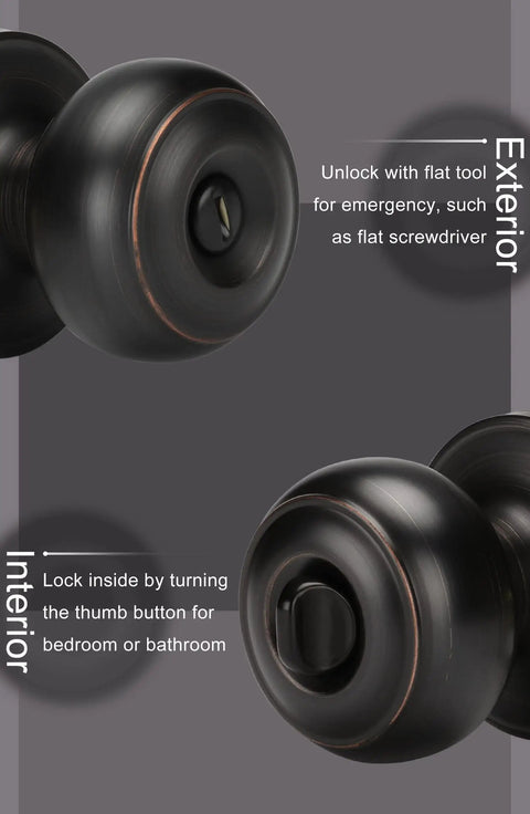 Oil-Rubbed Bronze Privacy Door Knobs For Interior Doors, No-Fuss Keyless Privacy Function showing locking mechanism