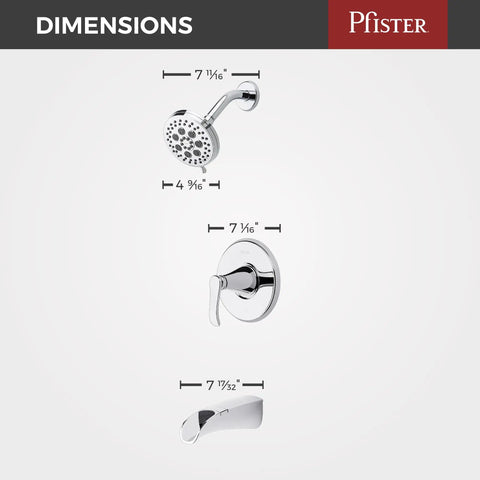 Dimensions of Jaida Tub And Shower Trim Kit With Restore Technology, Valve Included, 1-Handle, Sleek Polished Chrome Finish.