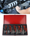 Pro Grade 131 Piece Metric Thread Repair Kit With HSS Drill Bits Taps Threaded Wire Inserts And Break Off Tool Set For Auto Engine Repairs Durable Heavy Duty Steel Construction For Long Lasting Performance, red case open with tools