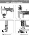 Stainless Steel Digital Caliper With Large LCD Screen, 6 Inch Vernier showing internal, external, depth, and step measurements