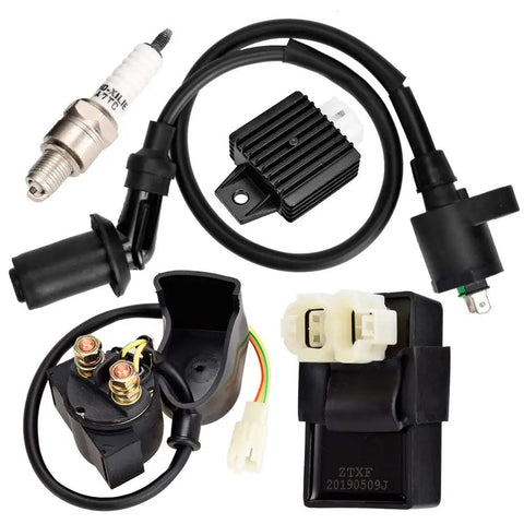 GY6 Ignition Coil Kit with Solenoid Relay and Voltage Regulator for 50cc 125cc 150cc Chinese Scooters Mopeds ATVs Go Karts CDI Box Spark Plug