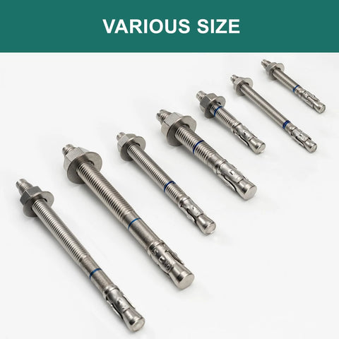 Three Eighths Inch By Three And Three Quarters Inch Concrete Anchors 25 Pack Stainless Steel Wedge Bolts for masonry mounting in various sizes