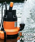 Kick Back While This Heavy Duty Submersible Sump Pump Handles Basement Water With An Automatic Float Switch And Dependable 0.5 Hp Motor For Steady Flow Rates in action, spraying water.